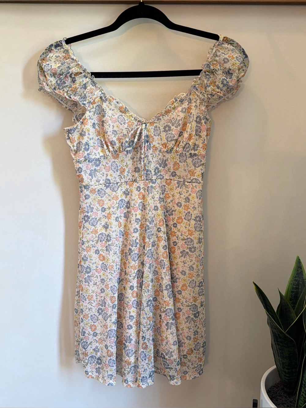 Altar'd State Pastel Floral Ruffle Strap Dress in Blue, Pink, Cream
